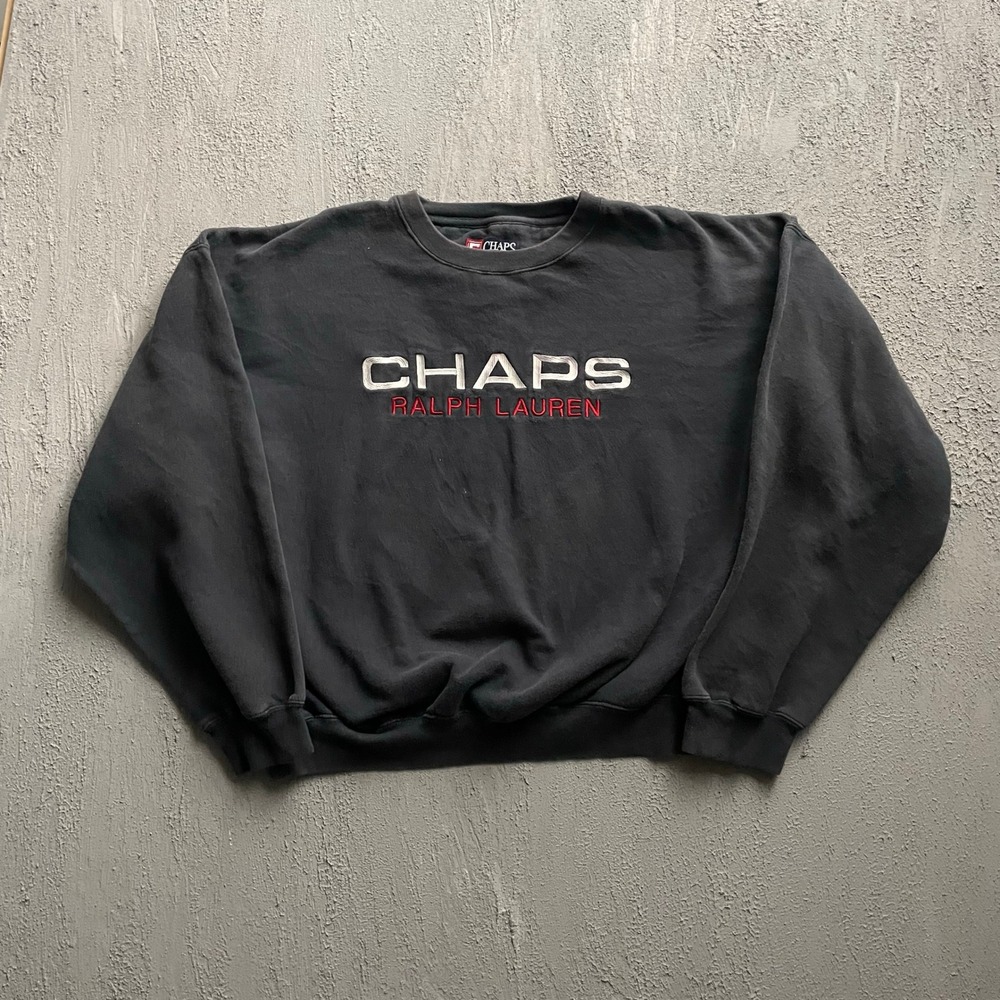 Vintage Chaps Ralph Lauren Sweatshirt Mens XL Black 90s
